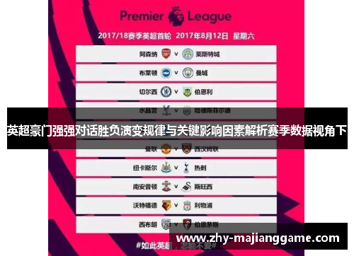 英超豪门强强对话胜负演变规律与关键影响因素解析赛季数据视角下